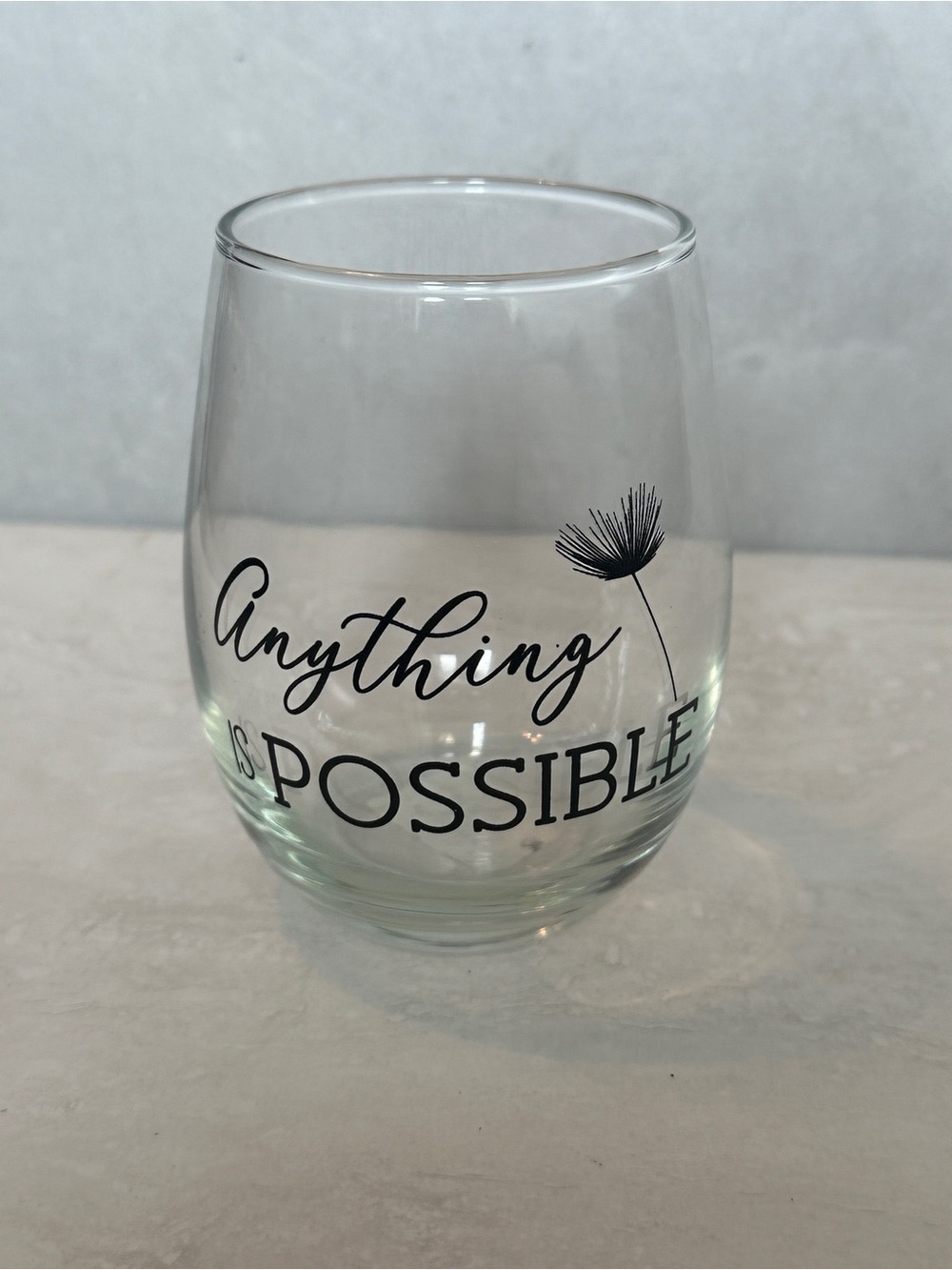 Stemless Wine Glasses-Dandelion "Anything is Possible"- 17oz NWT